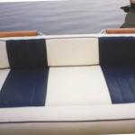 Wide stripes and matching piping are another classic option for your boat's upholstery. 